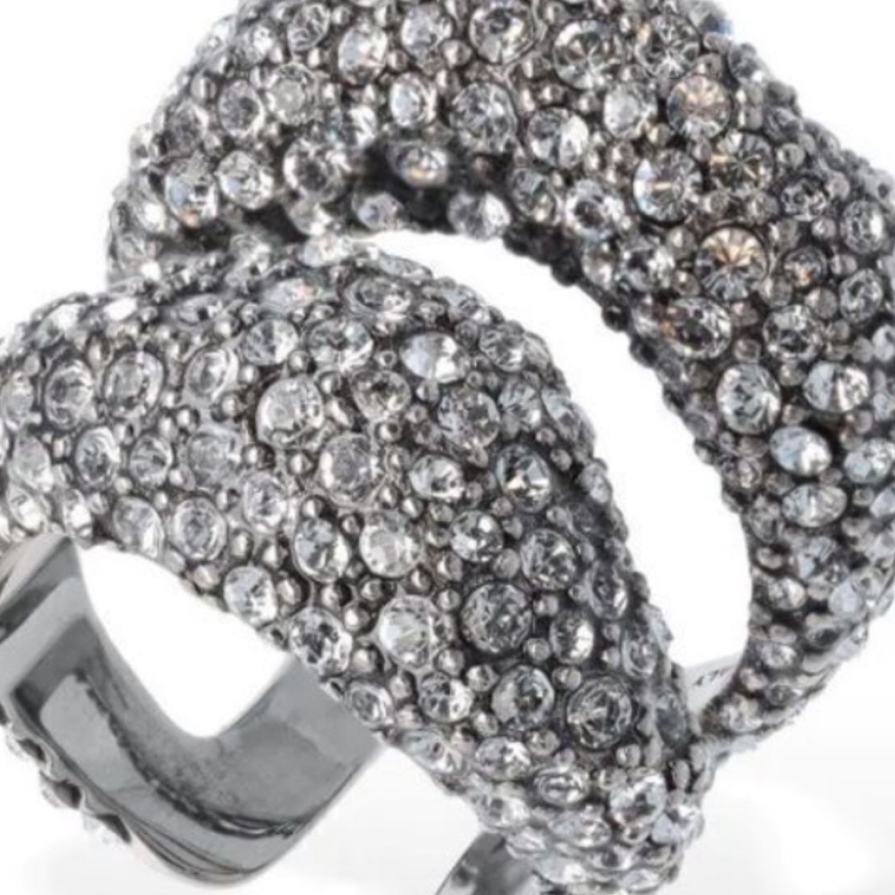 Alexander McQueen Silver Crystal Encrusted Ring